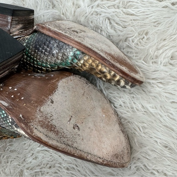 Allens Brand - Dixie Python - Almond Toe - Natural & Turquoise Women’s Size 8 - Picture 11 of 12